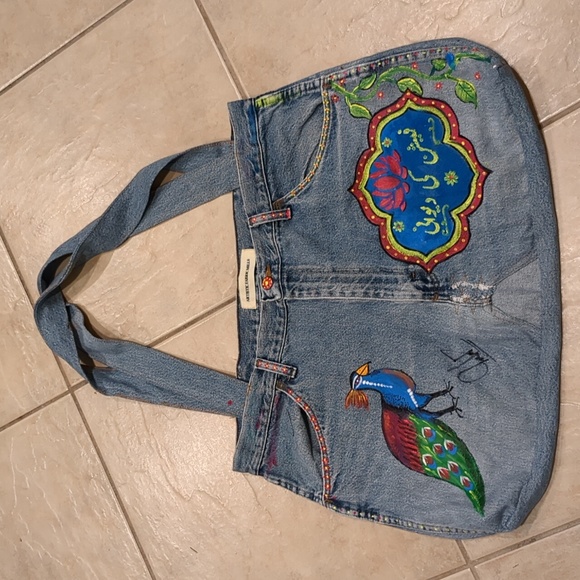 Artistic Fabric Mills Repurposed Hand painted Jean Purse - Picture 1 of 8